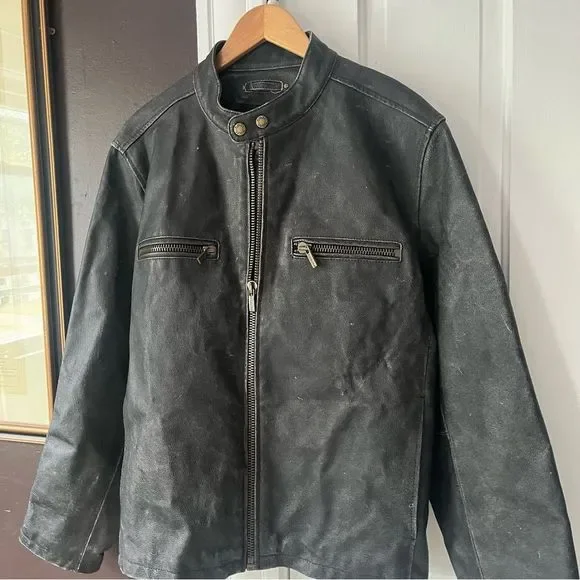 Wilson’s Leather Motorcycle Jacket Faded Black Distressed Full Zip Moto Large - Picture 10 of 12